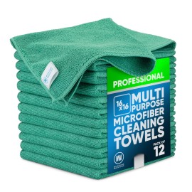 MW Pro Microfiber Cleaning Cloth | Green (12 Pack) | Size 16 x 16 | All Purpose Microfiber Towels - Clean, Dust, Polish, Scrub, Absorbent