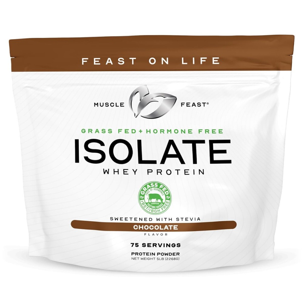 Muscle Feast Grass-Fed Whey Protein Isolate, All Natural Hormone Free Pasture Raised, Whey Isolate Protein Powder for Men and Women, Clean, Gluten-Free, Delicious Isolate Protein - Chocolate, 5lb