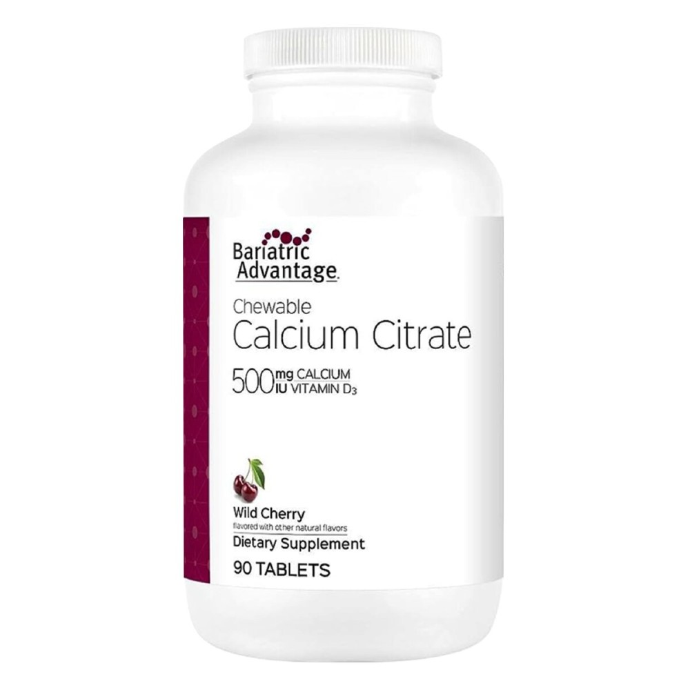 Bariatric Advantage Calcium Citrate Chewable 500 mg - for Bariatric Surgery Patients - High-Potency, Easy-Digest Tablets - Calcium Citrate - Bone Strength Supplements* - Wild Cherry - 90 Count
