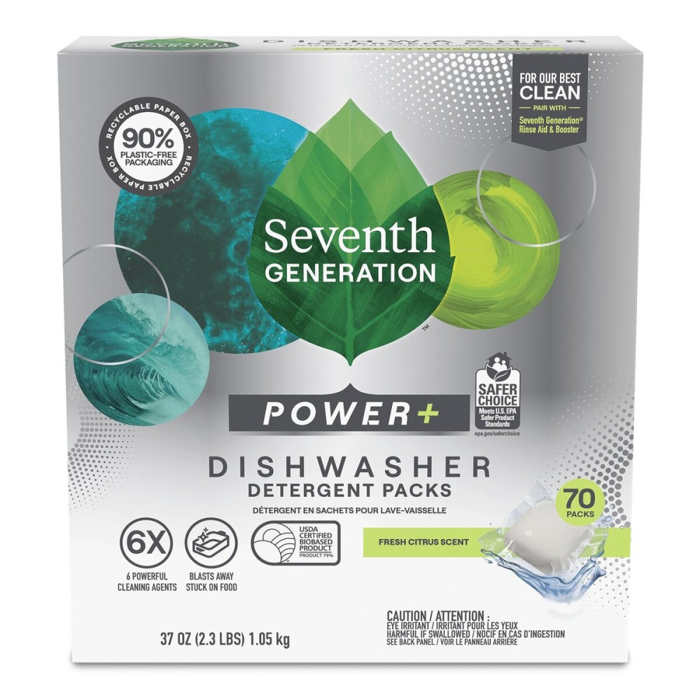 Seventh Generation Power+ Dishwasher Detergent Packs Fresh Citrus scent 1 for sparkling dishes Dishwasher tabs 70 count