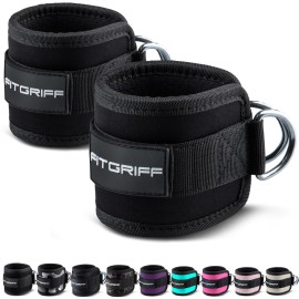 Fitgriff Ankle Straps V1 for Cable Machine (2 Pieces) - Gym Workout Equipment - Leg Pulley Attachment, Kickback Straps (Black)