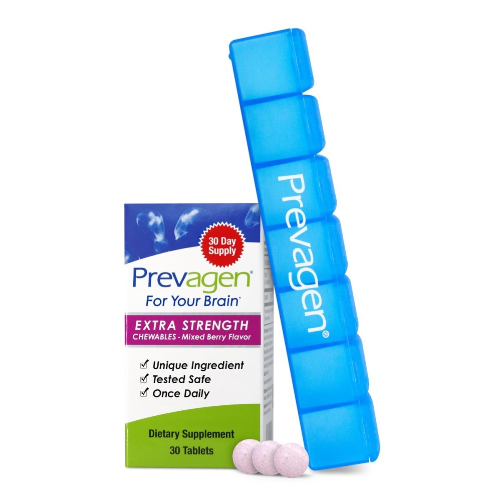 Prevagen Extra Strength Mixed Berry Chewables - 30 Tablets (1 Month Supply) | Formulated for Your Brain | 20mg of Apoaequorin Plus Vitamin D3 with 7-Day Pill Minder