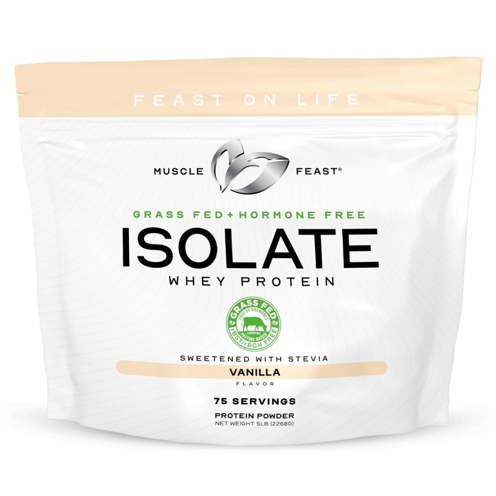 Muscle Feast Grass-Fed Whey Protein Isolate, All Natural Hormone Free Pasture Raised, Whey Isolate Protein Powder for Men and Women, Clean, Gluten-Free, Delicious Isolate Protein - Vanilla, 5lb