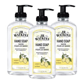 J.R. Watkins Gel Hand Soap, Scented Liquid Hand Wash for Bathroom or Kitchen, USA Made and Cruelty Free, 11 fl oz, Lemon, 3 Pack