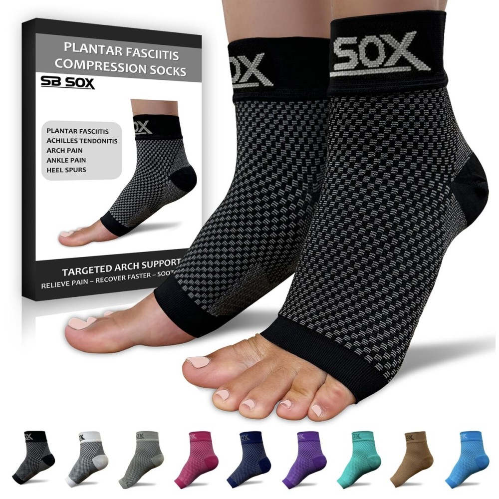 SB SOX Plantar Fasciitis Relief Socks - Ankle Brace Compression Sleeve - Arch Support for Foot Pain, Swelling, Heel Spurs - Foot Brace for Achilles Tendonitis Relief, Injury Recovery (Black, X-Large)