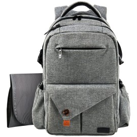 Hap Tim Multi-Function Large Baby Diaper Bag Backpack with Stroller Straps, Insulated Pockets, Changing Pad, Stylish & Anti-Water Material(Gray-5284)