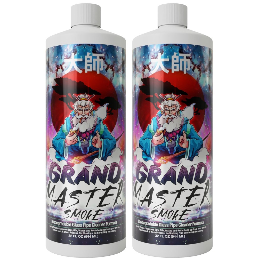 GRAND MASTER SMOKE 64oz / 2 Pack Soak & Wash Bundle Glass Pipe Cleaner - Cleanse, Deodorize, Restore - No Shaking/No Scrubbing