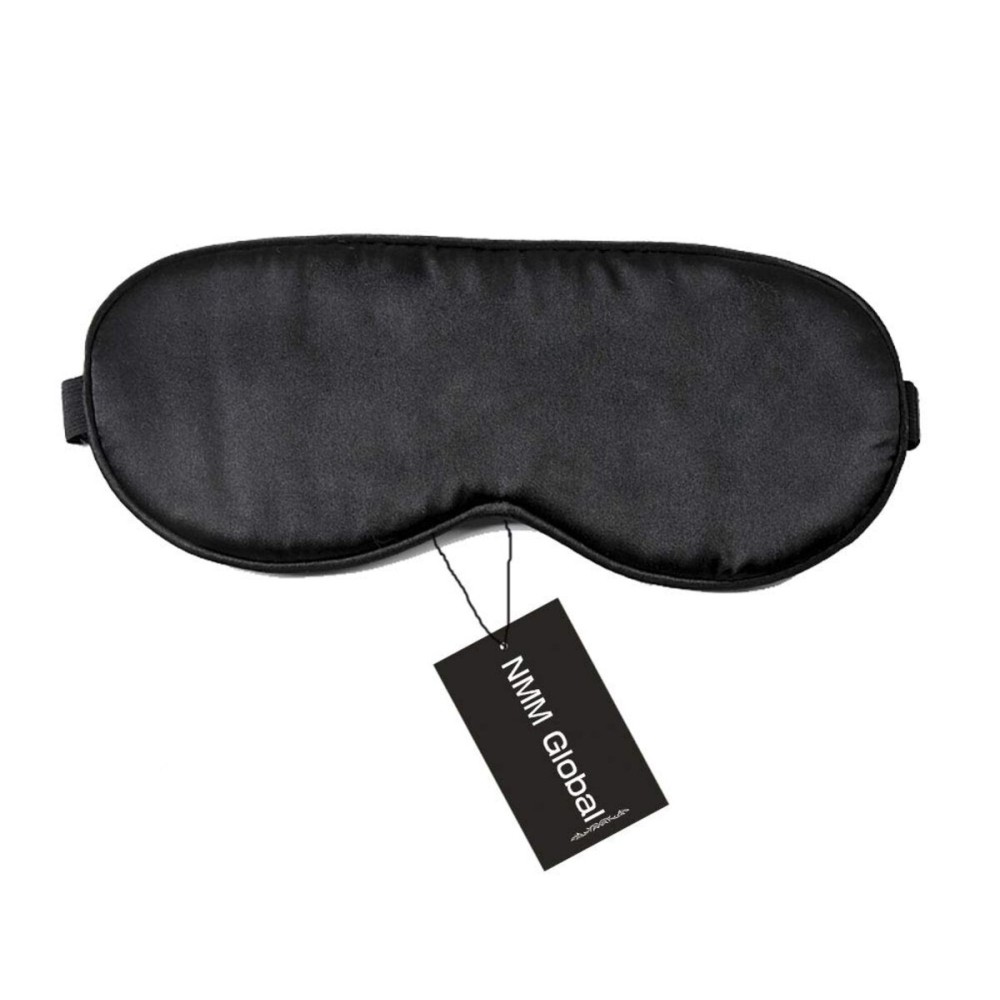 NMM Global 100% Mulberry Silk Sleep Mask Blackout, Cute Natural Sleeping Mask with Adjustable Elastic Strap, Satin Eye Cover for Men Women Adults (Black)