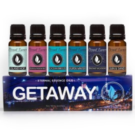 Get Away Gift Set of 6 Premium Grade Fragrance Oils - Island Hop, Ocean Breeze, Tropical Passion Fruit, Aspen Winter, Instant Vacation, Sun & Sand - 10Ml - Scented Oils