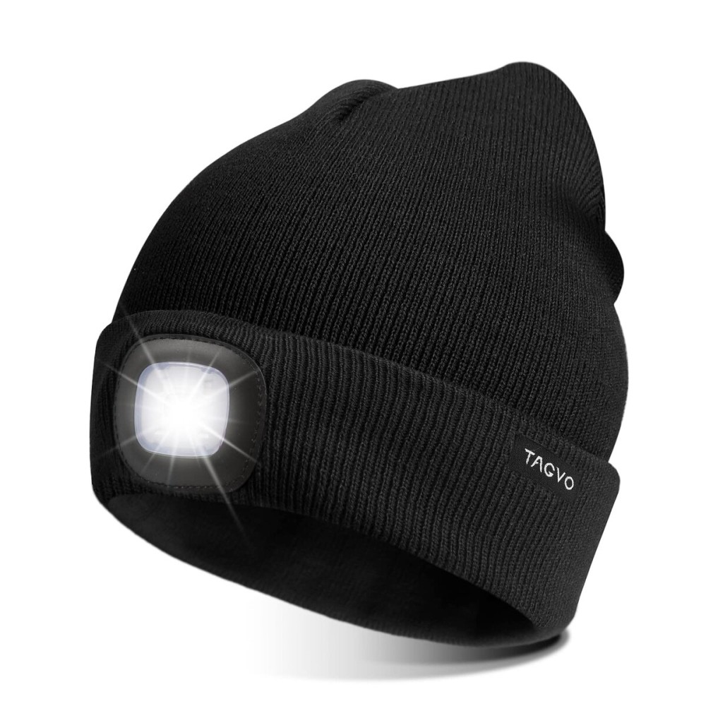TAGVO Unisex Beanie with The Light, USB Rechargeable LED Headlamp Cap, Hands Free Headlamp Flashlight Hat, Winter Warm Knitted Night Lighted Hat, Men Women Gifts for Dad Father Husband