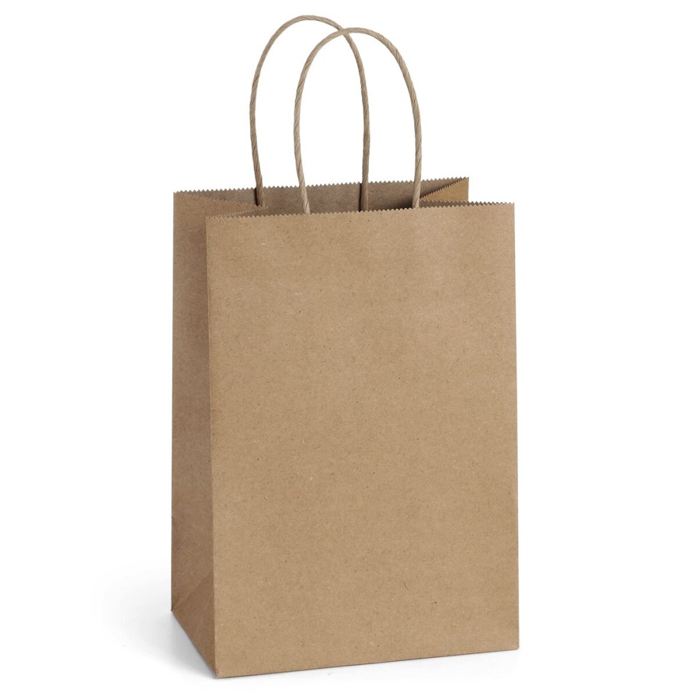 BagDream Small Gift Bags with Handles 50Pcs 5.25x3x8 Inches Kraft Paper Bags Bulk for Party Favor, Retail, Wedding, Gifts, Recyclable Brown Paper Sacks