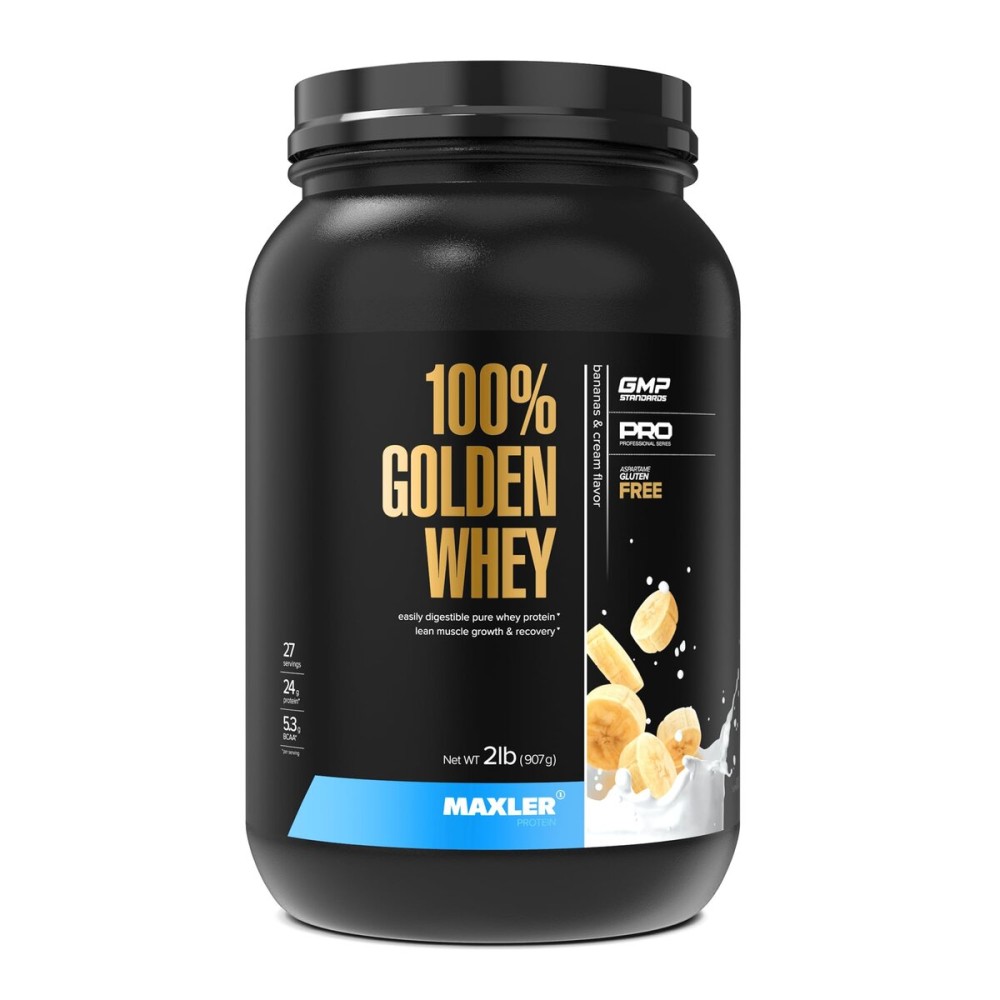 Maxler 100% Golden Whey Protein - 24g of Protein per Serving - Whey Protein Powder for Pre Post Workout - Fast-Absorbing Whey Concentrate, Isolate & Hydrolysate Blend - Bananas & Cream 2 lb