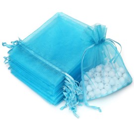 Akstore 100PCS 4x6inch (10x15cm) Drawstring Organza Jewelry Favor Pouches Wedding Party Festival Gift Bags Candy Bags (Light Blue)