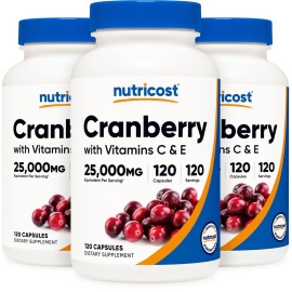 Nutricost Cranberry Extract 25,000mg (120 Servings) 3 Bottles with Vitamin C & E