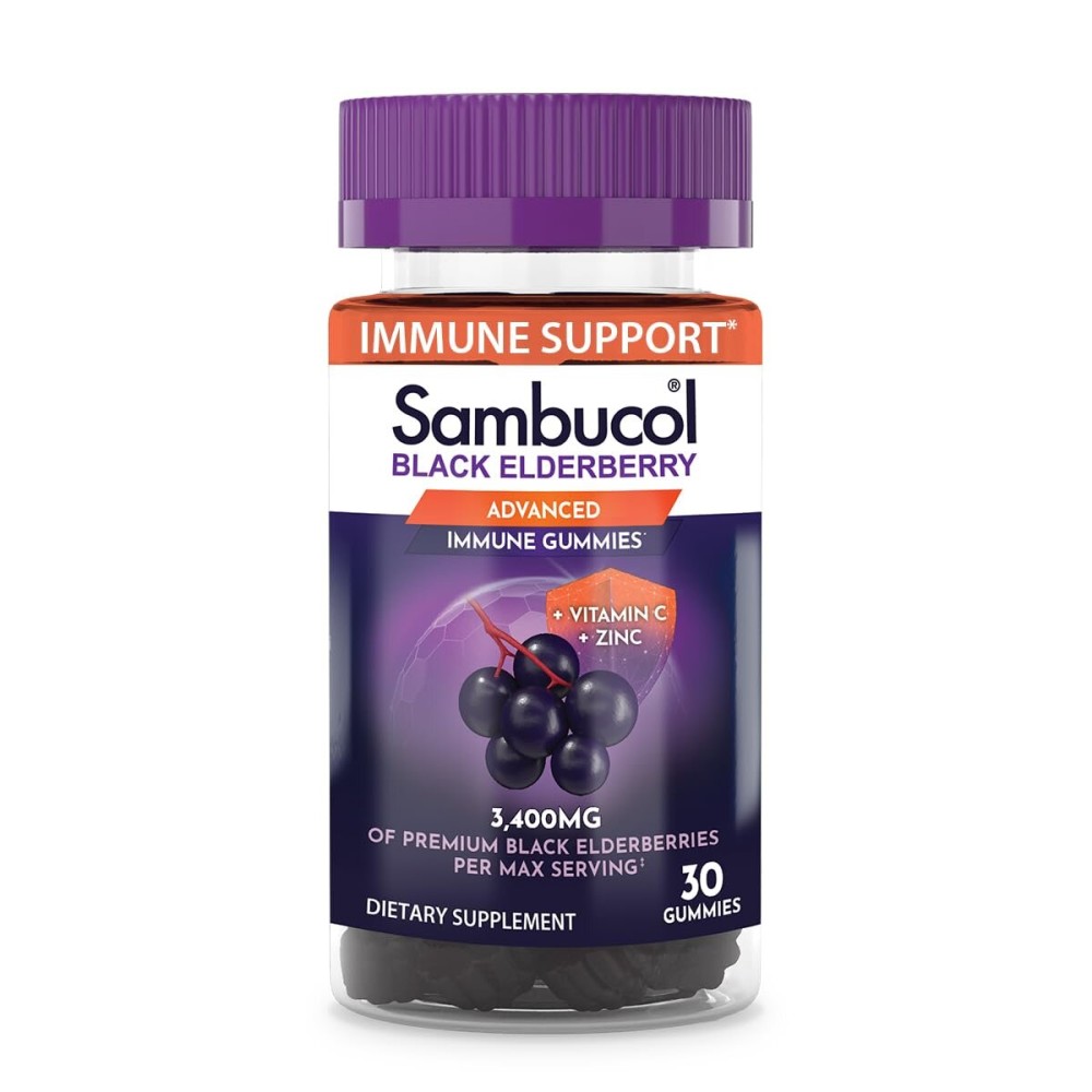 Sambucol Black Elderberry Gummies - Elderberry with Zinc and Vitamin C for Adults, Sambucus Gummies, Immune Support - 30 Count