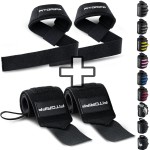 Fitgriff Lifting Straps & Wrist Wraps (Bundle) Superior Support for Weightlifting & Gym Workouts - for Men and Women (Full Black)
