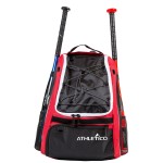 Athletico Baseball Bat Bag - Backpack for Baseball, T-Ball & Softball Equipment & Gear for Youth and Adults | Holds Bat, Helmet, Glove, & Shoes |Shoe Compartment & Fence Hook (Red)