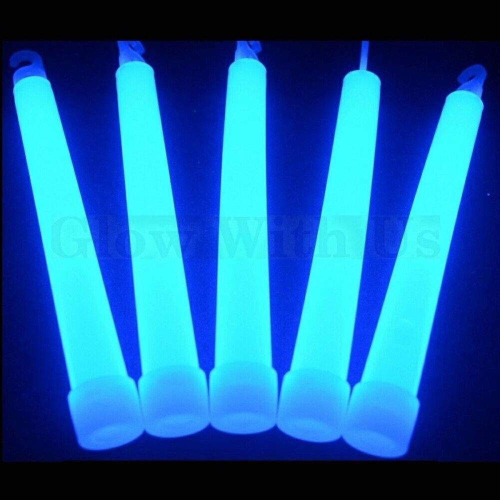 Glow Sticks Bulk Wholesale, 25 6 Industrial Grade Blue Light Sticks. Bright Color, Glow 12-14 Hrs, Safety Glow Stick with 3-Year Shelf Life, GlowWithUs Brand