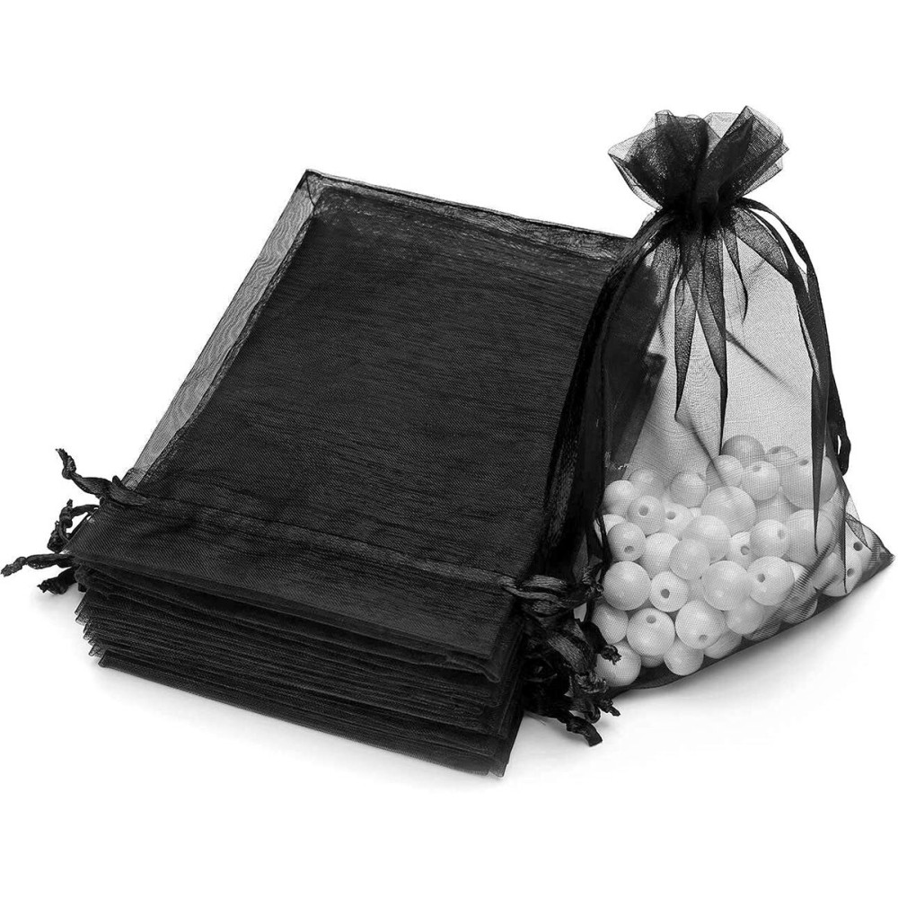 Akstore 100PCS 4x6inch (10x15cm) Drawstring Organza Jewelry Favor Pouches Wedding Party Festival Gift Bags Candy Bags (Black)