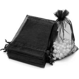 Akstore 100PCS 4x6inch (10x15cm) Drawstring Organza Jewelry Favor Pouches Wedding Party Festival Gift Bags Candy Bags (Black)