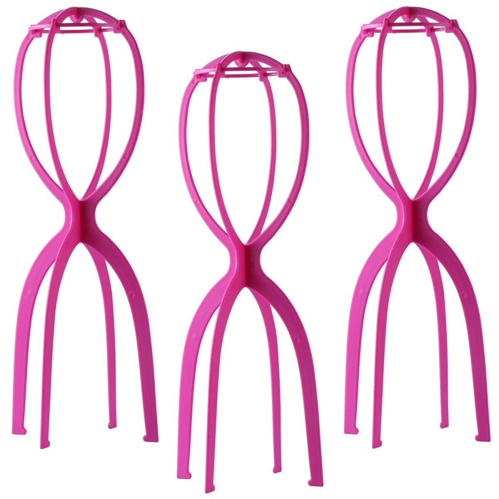 Dreamlover Wig Holder, Multiple Tall Stands for Long Wigs, Hot Pink, 3 Packs