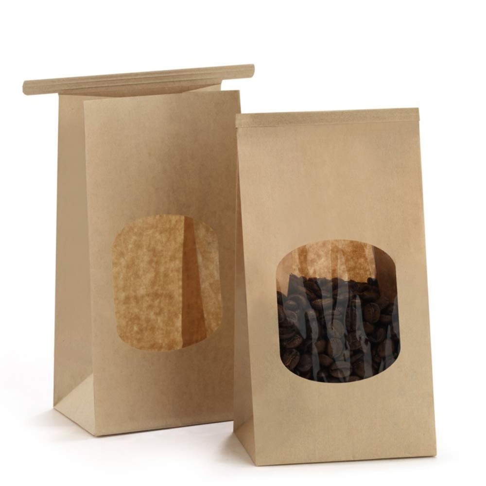 BagDream Small Bakery Bags with Window 50Pcs 3.54x2.36x6.7 Inches Window Tin Tie Tab Lock Kraft Brown Paper Bags for Coffee Bean, Cookies, Treat, Snack