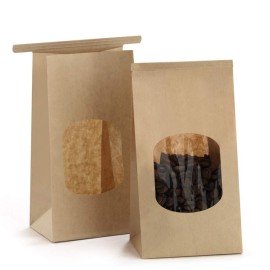 BagDream Small Bakery Bags with Window 50Pcs 3.54x2.36x6.7 Inches Window Tin Tie Tab Lock Kraft Brown Paper Bags for Coffee Bean, Cookies, Treat, Snack