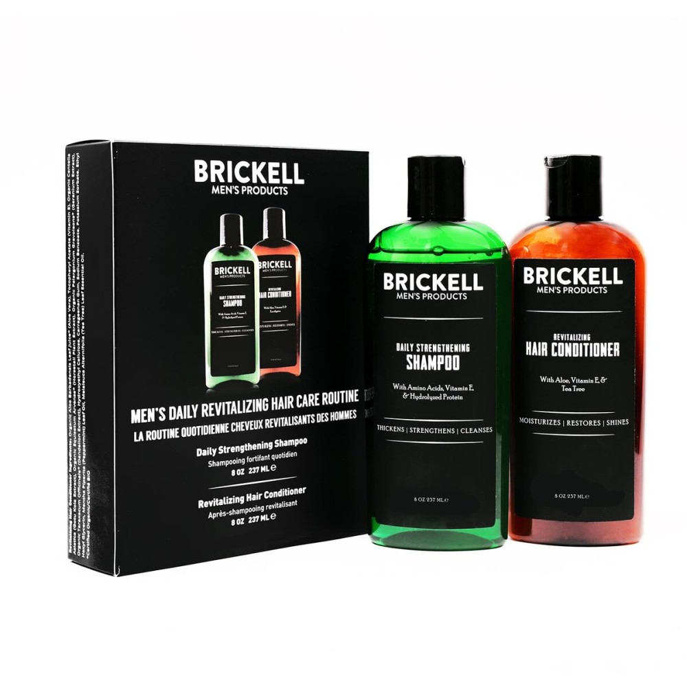 Brickell Men\'s Daily Revitalizing Hair Care Routine, Shampoo and Conditioner Set For Men, Mint and Tea Tree Oil Shampoo, Strength and Volume Enhancing Conditioner, Natural and Organic, Gift Set