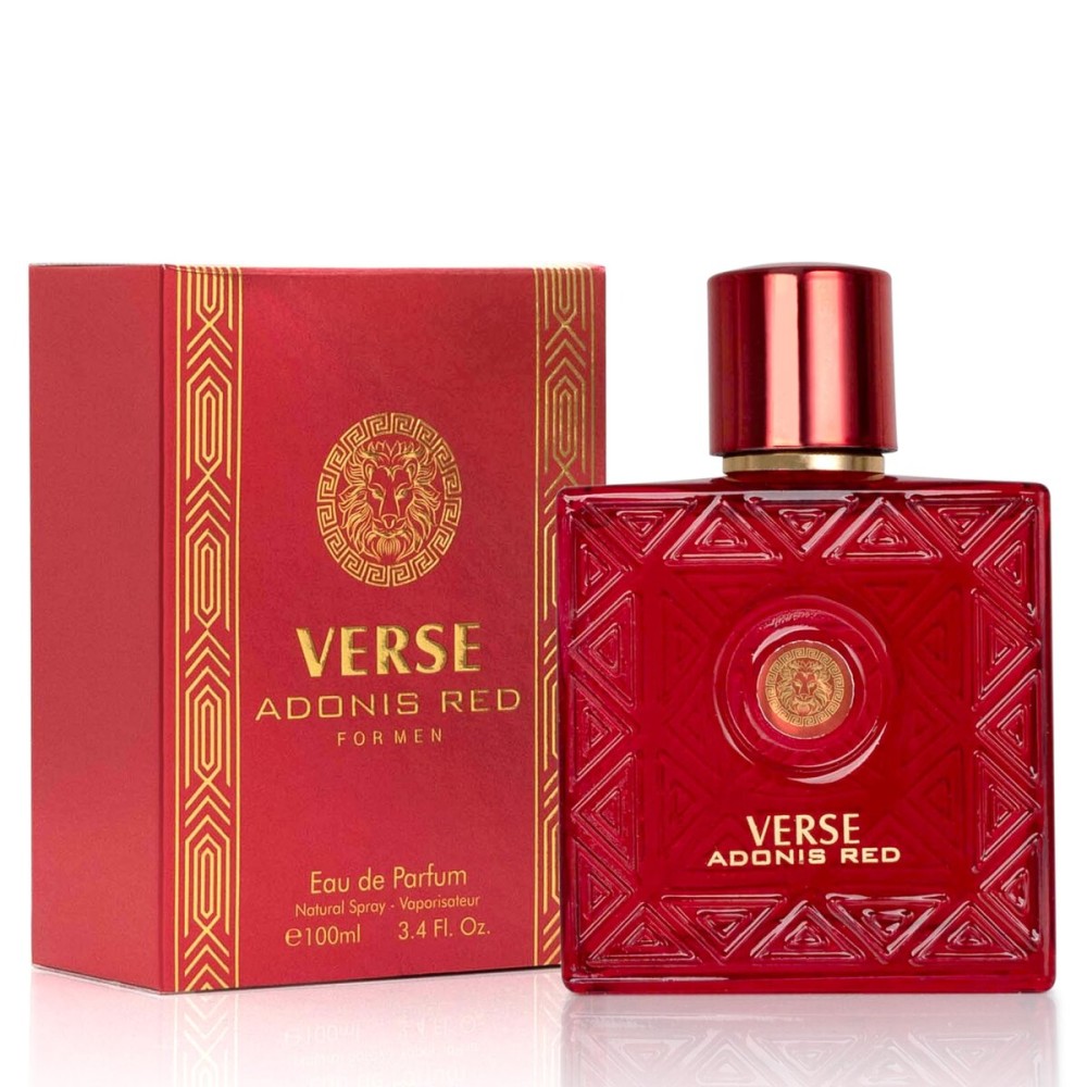 Verse Adonis Red for Men - 100ml Eau De Parfum Spray - Fruity Warm & Floral Fragrance Smell Fresh All Day Long Lasting Includes NovoGlow Carrying Pouch Gift for All Occasions
