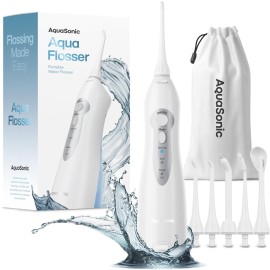 AquaSonic Water Flosser - Cordless Rechargeable Water Flossers for Teeth Cleaning - Waterproof Aqua Flosser, Portable Oral Irrigator for Dental Cleaning with 5 Jet Tips - Braces Home Travel.