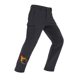 MAGCOMSEN Snowboard Pants for Men Waterproof Warm Fleece Lined Cold Softshell Hiking Ski Thermal Pants Cargo Black, 32