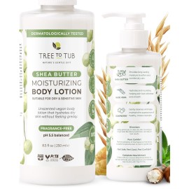 Tree to Tub Unscented Shea Butter Body Lotion for Dry Skin - Fragrance Free Lotion,Vegan Body Moisturizer, Good for Sensitive Skin for both Women & Men