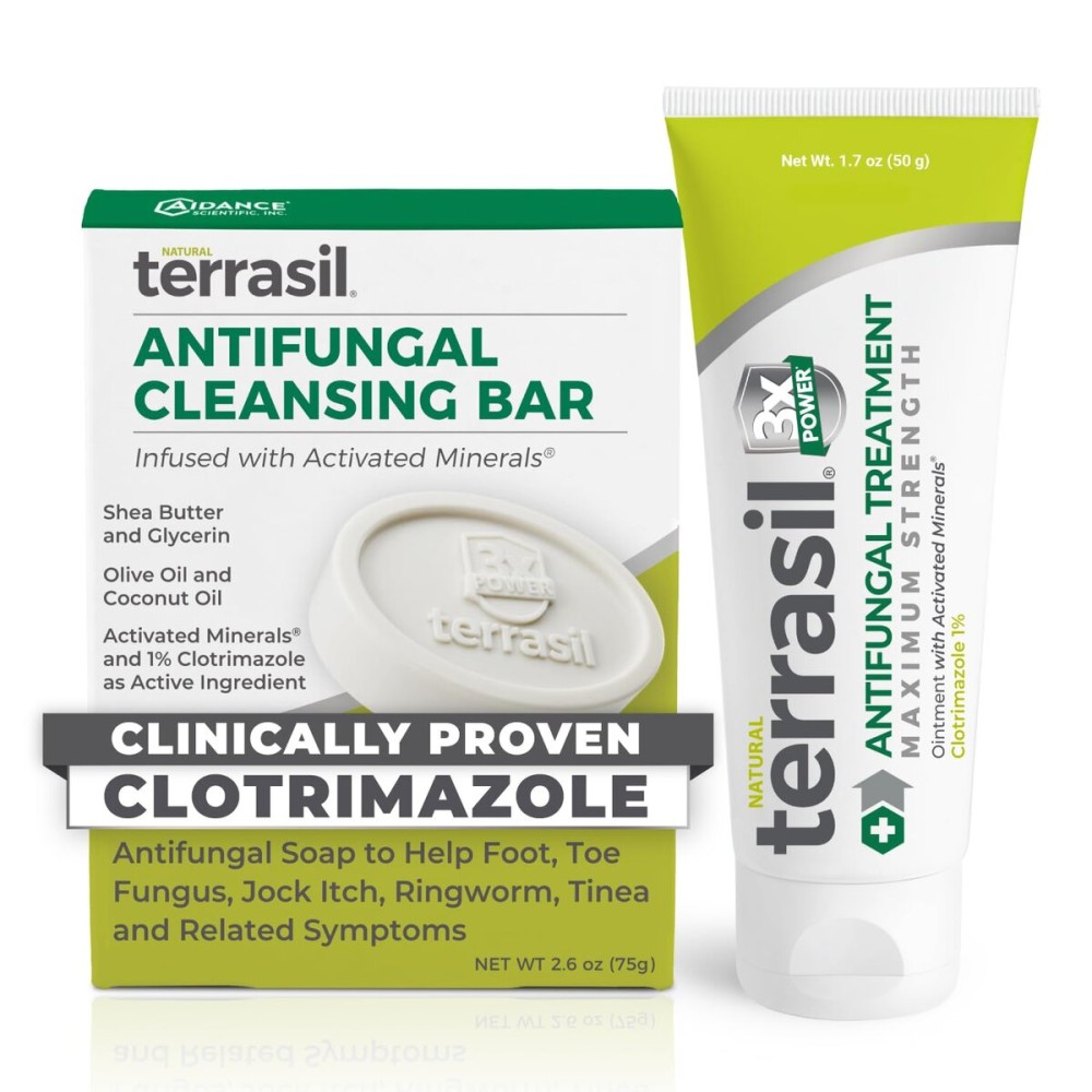 terrasil Antifungal Cream + Antifungal Soap 2-Product Kit Clinically-Proven Clotrimazole Effective Treatment & Relief: Jock Itch Athletes Foot Fungal Yeast Infection Ringworm (50g Tube & 75g bar)