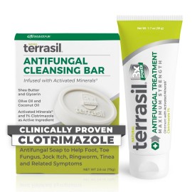 terrasil Antifungal Cream + Antifungal Soap 2-Product Kit Clinically-Proven Clotrimazole Effective Treatment & Relief: Jock Itch Athletes Foot Fungal Yeast Infection Ringworm (50g Tube & 75g bar)