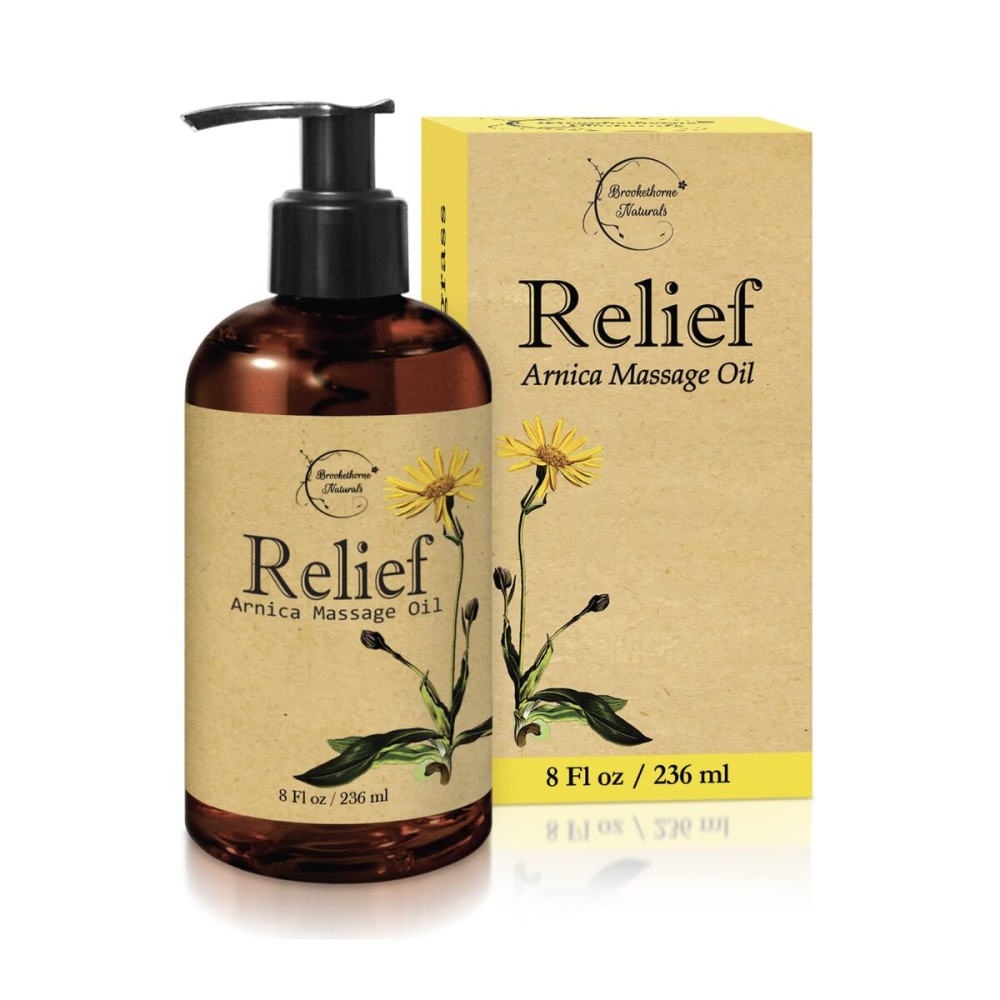 Relief Arnica Massage Oil - Great for Sports & Athletic Therapeutic Massage - All Natural - Arnica Montana for Sore Muscle Relief. Contains Sweet Almond, Jojoba, Grapeseed & Essential Oils 8oz