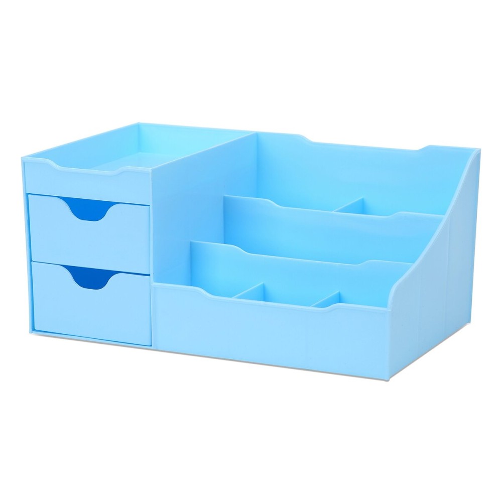 Uncluttered Designs Makeup Organizer With Drawers - Modern Countertop Storage for Cosmetics - Chic Vanity Holder for Cologne, Skincare, Brush, Lipstick, Nail Polish Organization & Display (Blue)