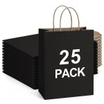 BagDream 25Pcs Black Gift Bags 8x4.25x10.5 Kraft Paper for Gifts, Shopping Retail Merchandise Grocery Sacks, Black Paper Bags with Handles Bulk Medium