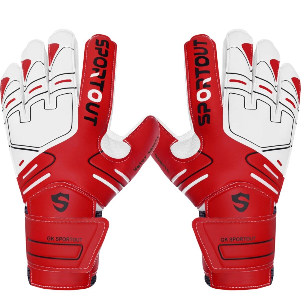 Sportout Youth&Adult Goalie Goalkeeper Gloves,Strong Grip for The Toughest Saves, with Finger Protect & 4+3MM Latex to Give Splendid Protection to Prevent Injuries,4 Colors (Red, 8)