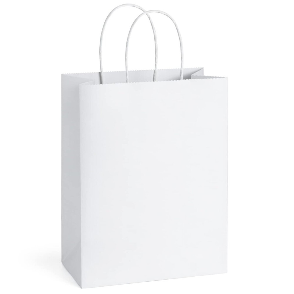 BagDream Gift Bags 8x4.25x10.5 100Pcs Kraft Paper Bags with Handles Bulk, White Gift Bags Medium Shopping Retail Merchandise Wedding Party Favor Bags, Paper Grocery Bags Sacks Recyclable