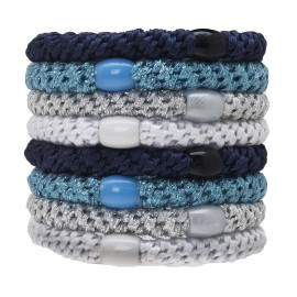 Blue, Silver & White Hair Ties for Thick Hair, Grab & Go Ponytail Holders, 8 Pack, Blue Glow, Thick No-Crease Bands with Strong Hold, Damage-Free Design, Cool Polished Blend | L. Erickson