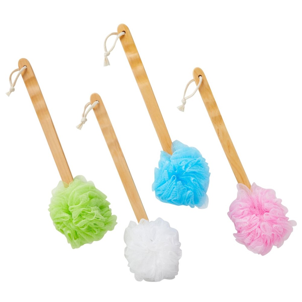 Juvale Loofah Back Scrubber for Shower - 4 Pack, Assorted Colors, 16 in - Loofah with Handle - Body Scrubber & Shower Brush with Long Handle