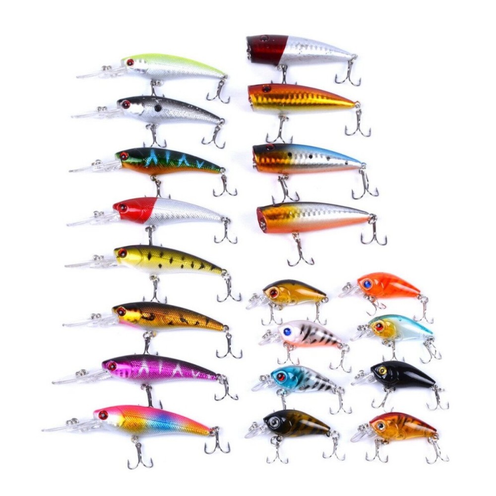 Aorace 20pcs Fishing Lures Kit Mixed Including Minnow Popper Crank Baits with Hooks for Saltwater Freshwater Trout Bass Salmon Fishing