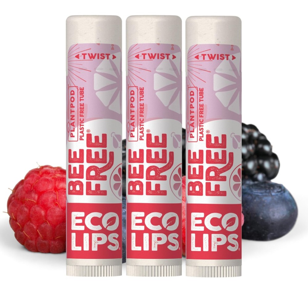 Eco Lips Vegan Superfruit Bee Free Lip Balm Includes Candelilla Wax, Organic Cocoa Butter and Coconut Oil. 100% Plastic-Free Plant Pod Packaging. 3-Pack