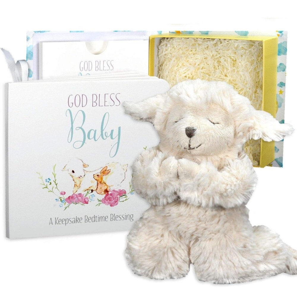 Tickle & Main Catholic Baptism Gift Set - 2-Pc White Presentation Box - Interactive Prayer Lamb & Babys First Prayer Book - Christening Gifts for Boys & Baby Girls Ages 2+