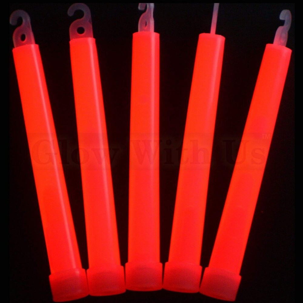 Glow Sticks Bulk Wholesale, 25 6 Industrial Grade Red Light Sticks. Bright Color, Glow 12-14 Hrs, Safety Glow Stick with 3-Year Shelf Life, GlowWithUs Brand