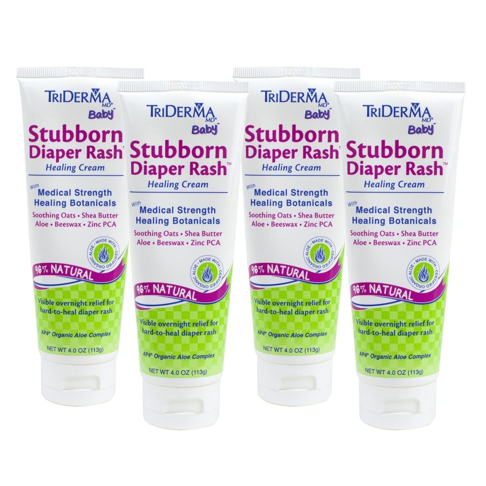 TriDerma MD Baby Stubborn Diaper Rash Healing Cream, Healing for Hard-to-Heal Diaper Rash, Treat and Prevent Diaper Rash and Seal Out Wetness, Non-Greasy Diaper Rash Ointment, 4.0 oz each, 4 Pack