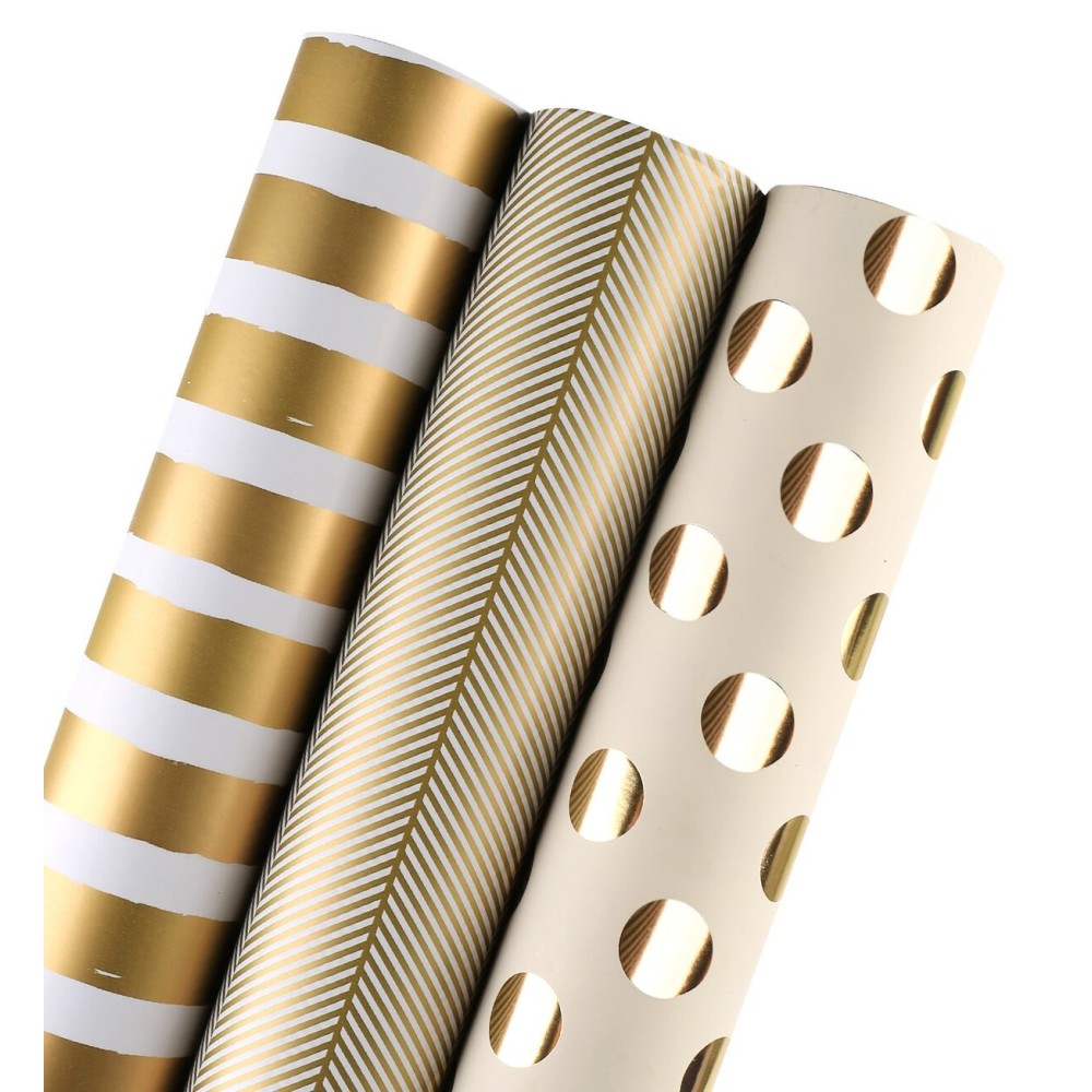 WRAPAHOLIC 30 Inch Gold Wrapping Paper Roll - Jumbo Roll Gold Gift Wrapping Paper for Christmas, Birthday, Holiday, Wedding, Baby Shower - 3 Rolls - 30 inch x 120 inch Per Roll