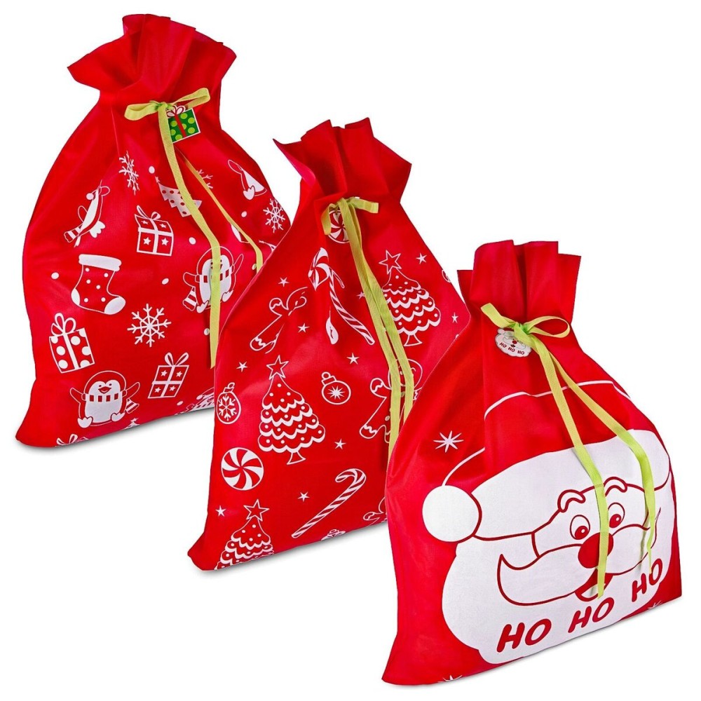 Gift Boutique 3 Giant Christmas Gift Bags 36 x 44 Reusable Made of Durable Fabric with Ribbon and Gift Tag for Holiday Wrapping Extra Large Jumbo Huge Oversized Toys Gift Bags
