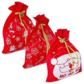 Gift Boutique 3 Giant Christmas Gift Bags 36 x 44 Reusable Made of Durable Fabric with Ribbon and Gift Tag for Holiday Wrapping Extra Large Jumbo Huge Oversized Toys Gift Bags