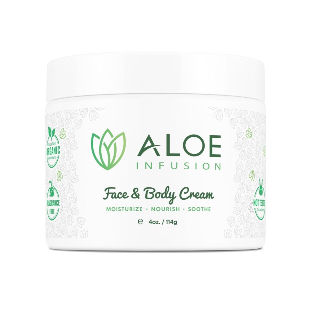 Aloe Infusion Aloe Vera Face & Body Cream - Natural Moisturizer for Dry, Sensitive & Irritated Skin - Hydrating, Non-Greasy Lotion with Shea Butter & Manuka Honey - After-Sun Care & Eczema Cream